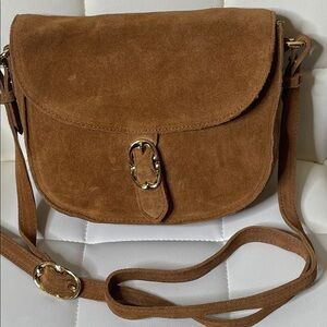 Emma Fox Tan Saddle Suede Crossbody Bag